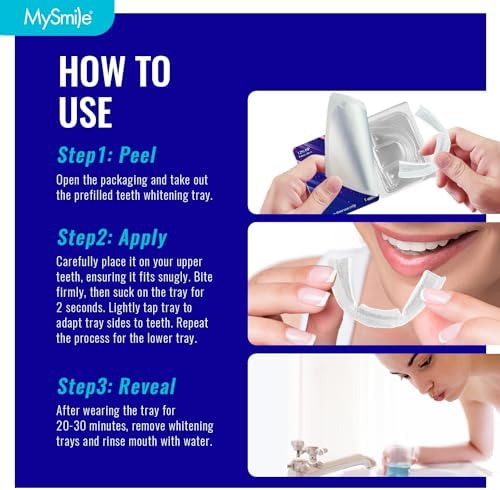 MySmile 7 Treatments Prefilled Teeth Whitening Trays Kit with 12% Hydrogen Peroxide Whiter Gel for Sensitive Tooth, Fast-Result Vegan Teeth Whitener Tooth Stain Remover, Mint Flavor