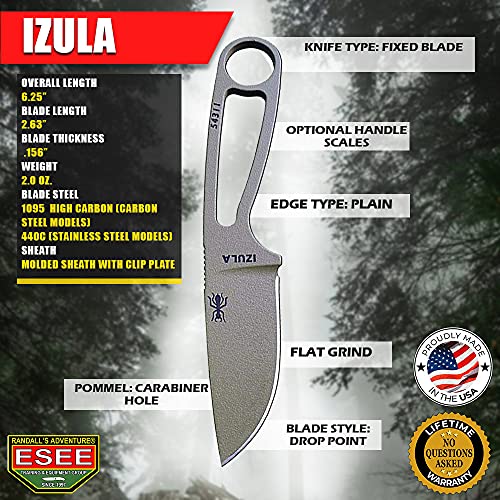 ESEE Izula Fixed Blade Knife w/Molded Polymer Sheath and Clip Plate (Dark Earth Finish/Black Sheath)