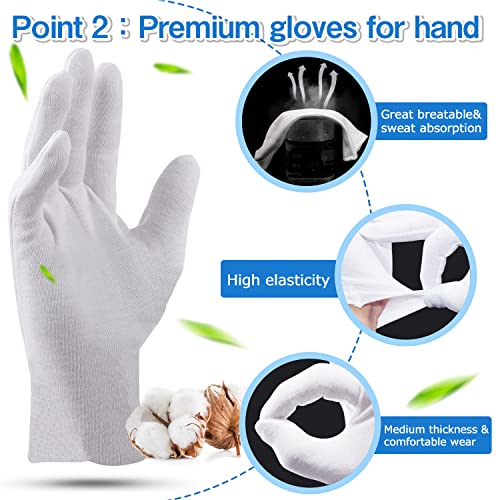 24Pcs Moisturizing White Cotton Gloves for Dry Hands Eczema Gloves for Kid and Women Stretchable Reusable Cloth Gloves(S)