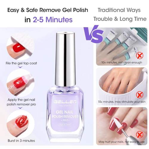 Gellen Gel Remover for Nails - Pro, Gel Polish Remover with Peelable Liquid Latex for Nails, Gel Nail Remover Kit Fast Nail Gel Removal in 2-5 Minutes Professional No Soaking or Wrapping