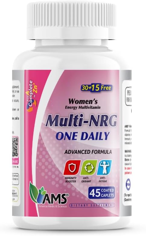 America Medic & Science Multivitamins for Women, Multi-NRG, 45 Coated Caplets, One Daily, Immune Support Supplements, Vitamin C & B Complex, Vital Micro-Nutrients & Natural Herbal Ingredients.