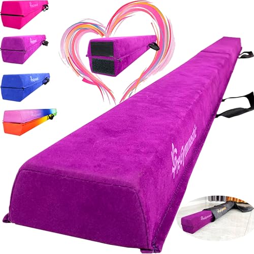 PreGymnastic 6FT/8FT/9.5FT Folding Balance Beam for Kids 3-12,Foldable Gymnastics Floor Beam-Extra Firm Suede Cover with Carry Bag for Home-Gym Equipment for Toddler Teenage (Purple, 6FT)
