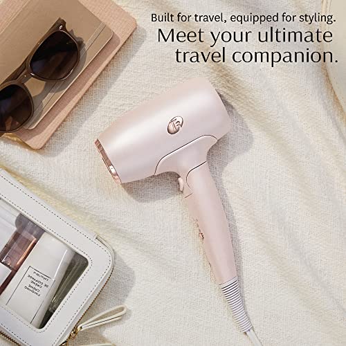 T3 Afar Lightweight Travel-Size Hair Dryer with Auto Dual Voltage, Folding Handle, Fast Drying, Lightweight and Ergonomic, Frizz Smoothing, Multiple Heat and Speed Combinations