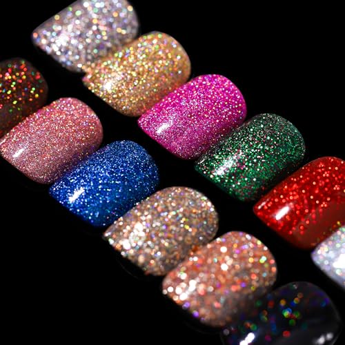 Teenitor Short Press on Nails,288PCS Glitter Square Press on Nails, Fake Nails, Short False Nails, Finger Nails