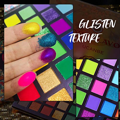 UCANBE EXOTIC FLAVORS Eyeshadow Palette + 15 PCS Eye Brushes Makeup Set 48 Colors Neon Shimmer Matte Glitter Eye Shadow Po.