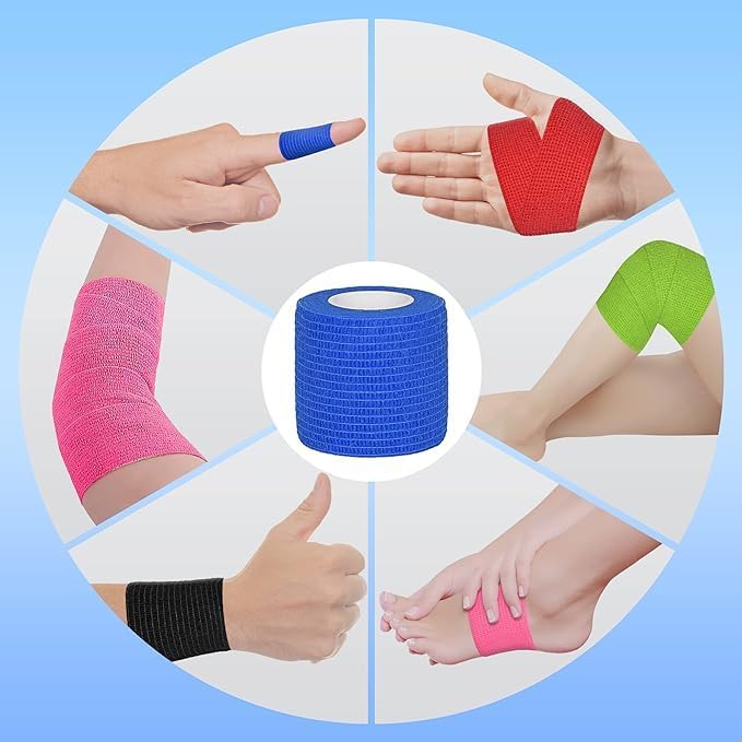 Self Adhesive Bandage Wrap-2 inches x 5 Yards(8 Pack) Self Adhering Bandage Wrap, Self Adherent Cohesive Wrap Bandages for Sports,for First Aid Tape,Sports Injuries (Light Blue)