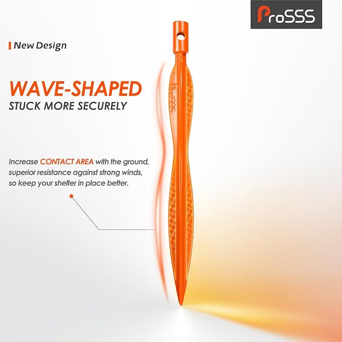 8 Pack Heavy Duty Tent Stakes, 7" Wave-Shaped Ultralight Tri-Beam Stakes with Storage Bag & 1 Stopper T Pull Hook