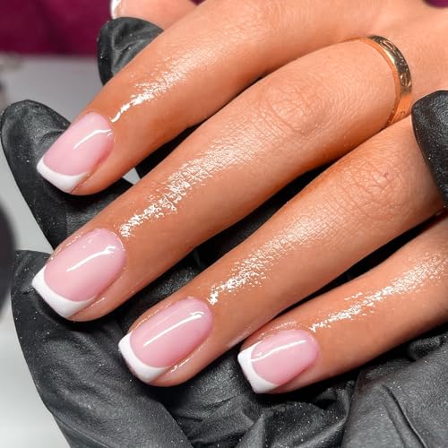 AddFavor White French Tip Press on Nails Short - 240pcs Pink Extra Short Square Fake Nails, Square Nails Press on Acrylic Nail Extension Nails Art DIY