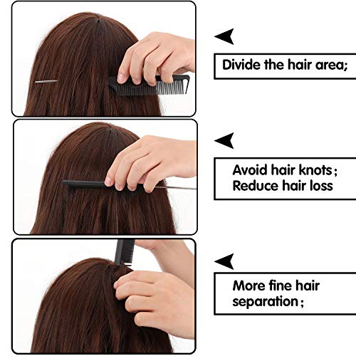 Patelai 30 Pieces Parting Comb for Braids Steel Hair Pin Rat Tail Carbon Fiber Heat Resistant Teasing Combs with Stainless Steel Pintail(Black, Silver)