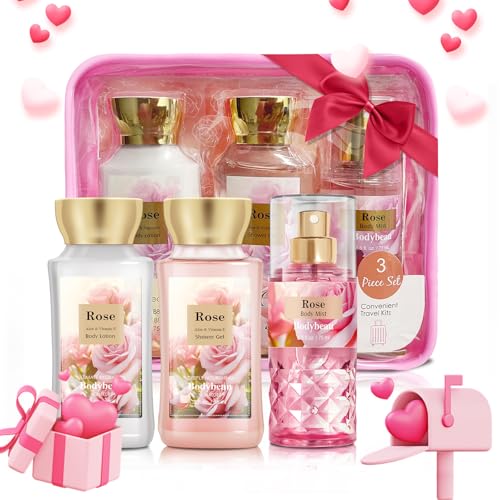 Portable Bath and Body Care Travel Set for Women & Girls, Rose 3PCS Set - Shower Gel, Body Lotion, Body Mist, Personal Body Care Gift Set for Birthday Mother's Valentine's Day Gifts for Her
