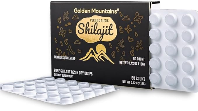 Premium Pure Shilajit Dry Drops Altai Golden Mountains - 60 Count (200 mg) Authentic Safety & Quality Certificate - US Lab Tested Fulvic Acid