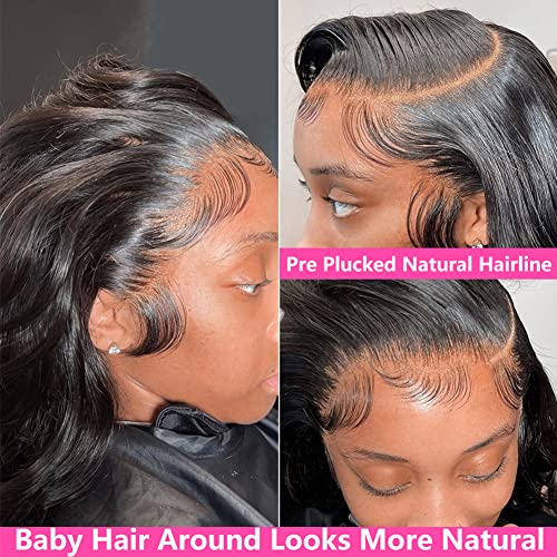 13x5 Body Wave Lace Front Wigs Human Hair Pre Plucked Small Knots with Baby Hair 180 Density 28 inch HD Full Frontal Glueless Human Hair Wigs For Women