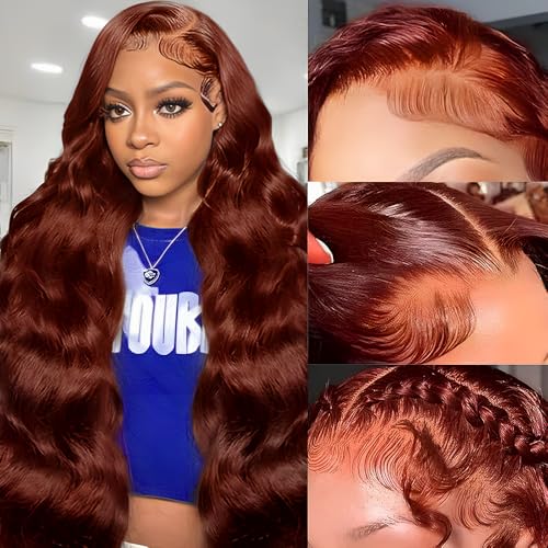 28 Inch Reddish Brown Lace Front Wigs Human Hair Pre Plucked 200 Density Body Wave Lace Frontal Wig Human Hair 13x4 HD Lace Brown wig human hair with baby hair