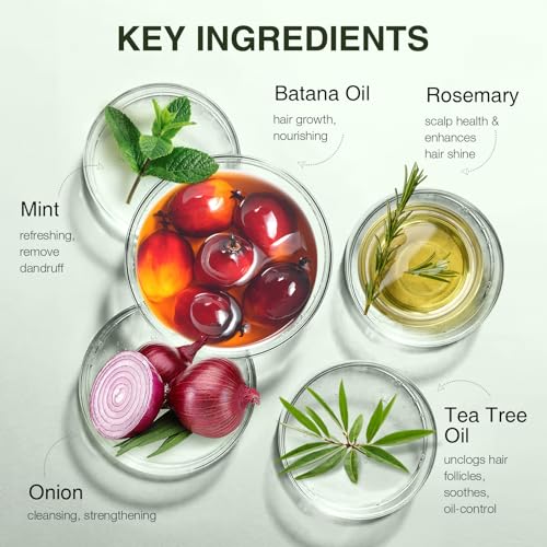 Batana Oil Hair Growth Shampoo, Strengthening Regrowth Shampoo for Men & Women with Thinning Hair & Hair Loss, Infused Rosemary, Mint Oil Nourishes Scalp, Sulfate Free for All Hair Types, 10.15 fl.oz