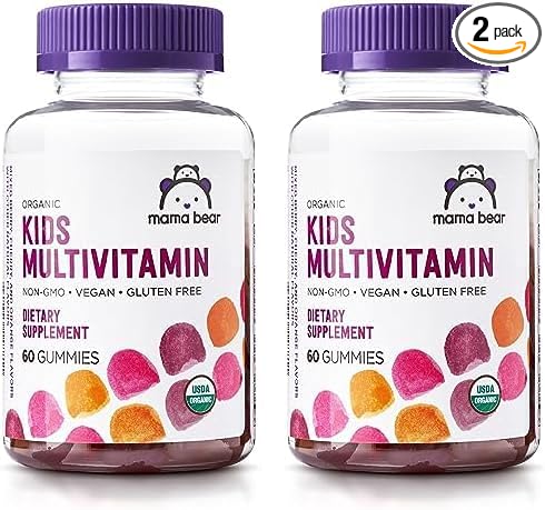 Amazon Brand - Mama Bear Organic Kids Multivitamin, 60 Gummies, 1 Month Supply (Packaging May Vary), Berry, Cherry & Orange (Pack of 2)