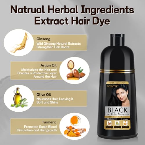 Black Hair Dye Shampoo 3 in 1 for Gray Hair, Hair Color shampoo for Women, Natural Shampoo Hair Dye-100% Grey Hair Coverage/Herbal Ingredients-17.6 OZ