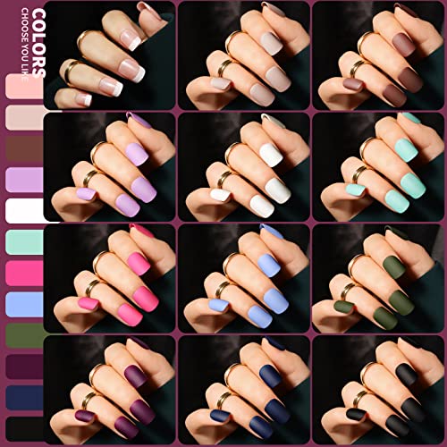 Teenitor Matte Acrylic Short Square Fake Nails, 360Pcs Full Cover, Glitter Press-On False Nails