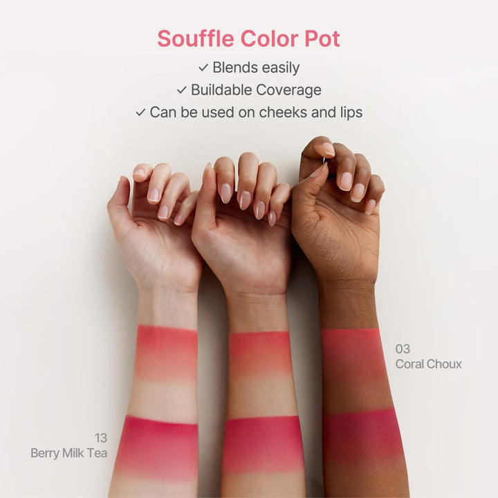 dasique Souffle Color Pot #11 Cherry Custard – Makeup Blush, Buildable Silky-Smooth Texture, Build-In Mini Brush, Multi-Use For Cheek and Lip
