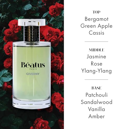 Beatus Paris Giverny - Luxury Perfume for Women - Eau de Parfum - Long-Lasting Fragrance with Notes of Fruity Rose, Sandalwood, Bergamot & Vanilla Scent - All Day Wear - Travel Size EDP Spray - 3.4 oz