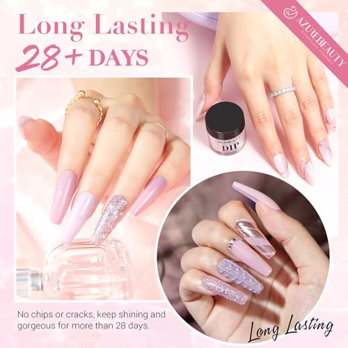 AZUREBEAUTY 30Pcs Dip Powder Nail Kit with Matte Top Coat, 8 Neutral Nude Lilac Colors, Starter Set
