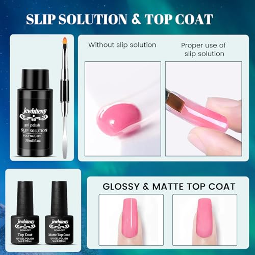 JEWHITENY 14 Colors Poly Nail Gel Kit With U V Lamp Poly Nail Extension Gel All-in-one Kit Builder Strengthen Art Starter DIY At Home Gifts For Women
