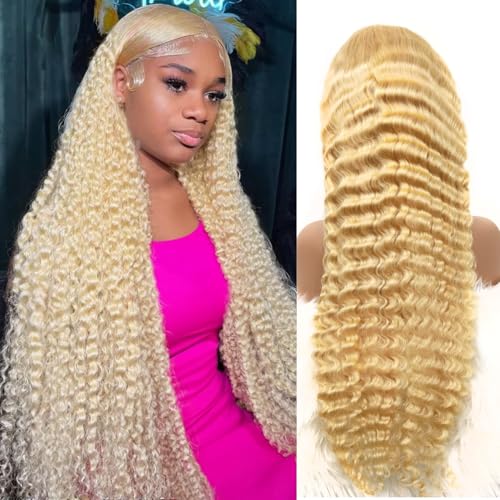 613 13x6 Lace Front Wig Human Hair 30 Inch Blonde Wig Human Hair 613 Deep Wave HD Lace Front Wigs 200% Density Pre Plucked With Baby Hair for Women