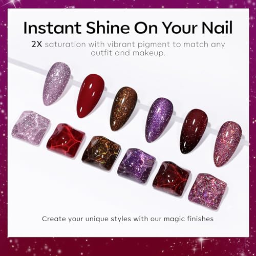 Modelones Gel Nail Polish Set 6 Colors Red Burgundy Brown Purple Glitter Gel Nail Polish Color Changing Sparkle Shimmer Polish Kit Soak Off UV Nail Art DIY Salon Gifts For Women Girl
