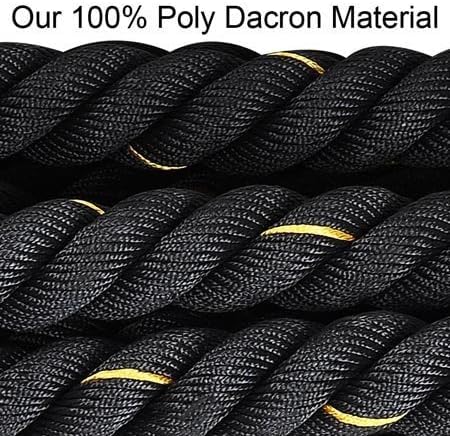 Smartxchoices Black Battle Rope 1.5''/2'' Width Exercise Training Workout Ropes 30/40/50 Ft Length Home Gyms Abdominal Muscle Biceps Abs Metabolic Fitness (1.5''*50ft)
