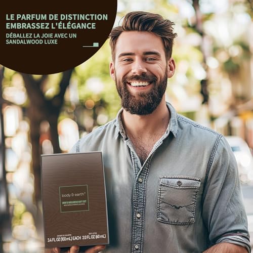 BODY & EARTH Men Gift Sets - 3PC Mens Gift Baskets Includes Sandalwood Shower Gel, Body Lotion, Shampoo, Mens Gift Basket as Birthday and Christmas Gifts for Men, Boyfriends and husbands