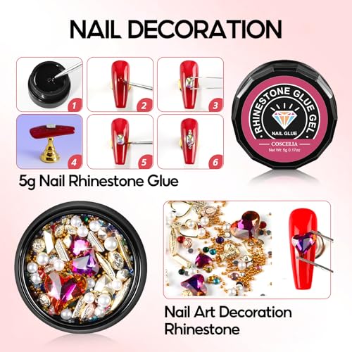 COSCELIA 44PC Poly Nail Gel Kit Starter Kit 16ML 15 Colors Poly Extension Gel with U V Lamp Slip Solution Glitter Decorations Nail Extension Gifts for Women