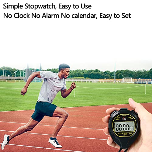 FCXJTU Simple Digital Sports Stopwatch Timer, No Bells, No Clock, No Alarm, Simple Basic Operation, Silent, ON/Off, Pure Stopwatch for Swimming Running Training Kids Coaches Referees Teachers (Black)