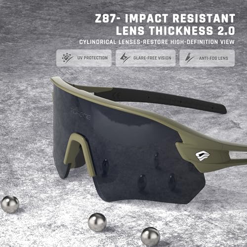 TOREGE Z87 Sunglasses for Men Women Cycling Fishing Running Driving Baseball Anti-fog Sports Sunglasses UV Protection 02EV (Army Green&Black&Gray Lens)