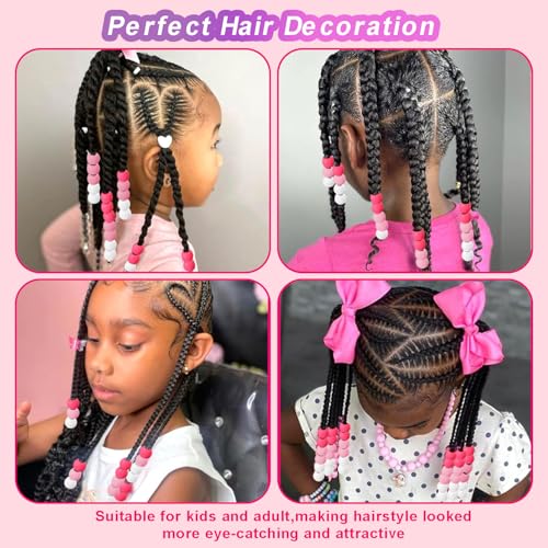 90 Pcs Silicone Hair Beads for Women Girls Braids, Soft Colorful Pony Beads Bulk for Kids Girls Women Hair Accessories for Braids (Pink)