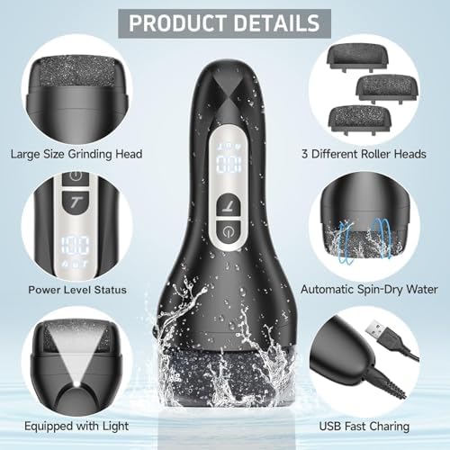 Electric Callus Remover for Feet,Rechargeable Electronic Foot File Pedicure Tools,Professional Waterproof Foot Scrubber File,Portable Pedi Feet Care for Cracked Heels &Dead Skin with LCD Display