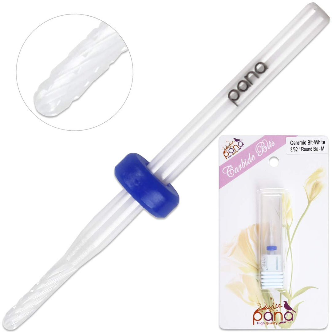 Pana Professional Usa Ceramic White Round Bit Nail Drill (Grit: Medium) 3/32'' Shank Size