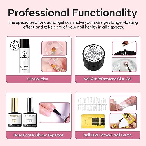 Modelones 133pcs Poly Extension Gel Nail Kit, 32 Colors All Seasons Poly Gel kit with Nail Lamp Slip Solution Builder Thickening Manicure Tools for Starter Salon DIY