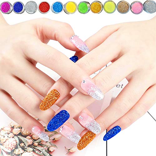 Nail Kit Set Professional Acrylic with Everything, 12 Glitter Acrylic Powder Kit Nails Art Tips Decoration, DIY Nail Art Tool and Supplies for Beginners