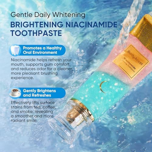 Niacinamide Whitening Toothpaste, BodyAccel Niacinamide Intensive Whitening Toothpaste with Natural Gentle Care Deep Stain Removal Clean Peach Flavor, Improves Gum Health, Fresh Breath (1)