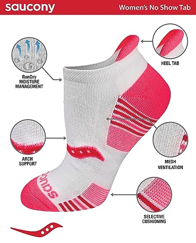 Saucony Women's RunDry Performance 8, 16 Heel Tab Athletic Socks, S-L, White Assorted (8 Pairs), Small