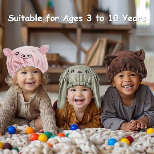 Lolalet Kids Bonnets for Girls, Adjustable Silk Baby Bonnet for Curly Hair Toddler Satin Cartoon Bonnet Cap with Elastic Band -Bear