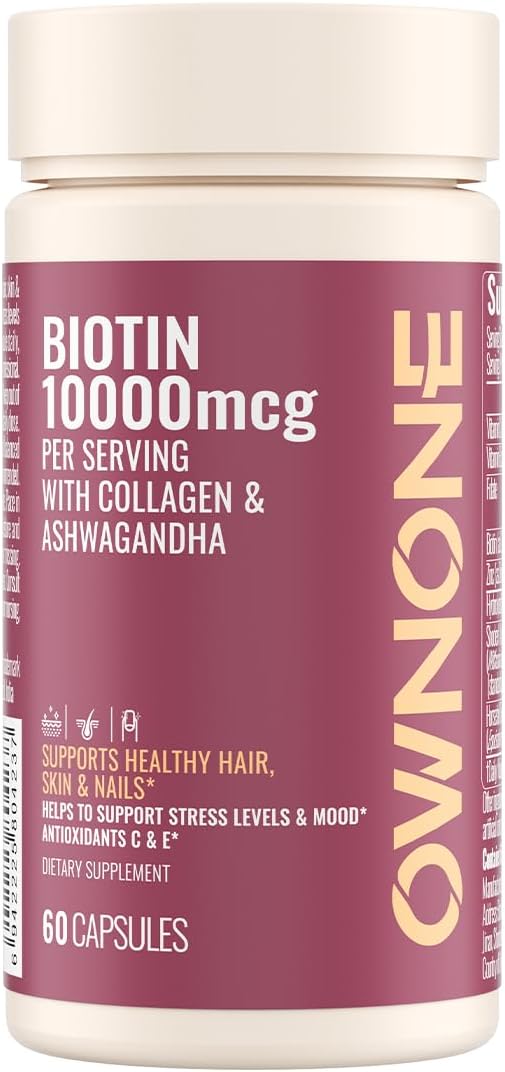 Biotin 10000mcg,Supports Healthy Hair, Skin and Nails Vitamins Supplement,Helps Balance Stress Levels and Mood,60 Capsules