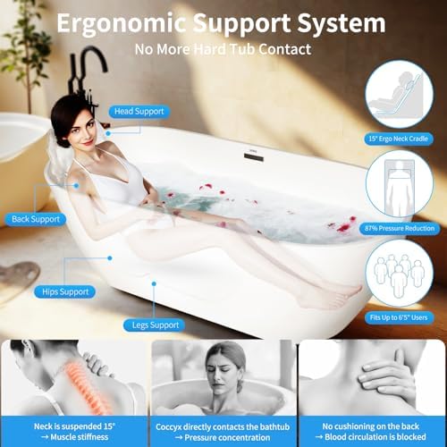 Full Body Bath Pillow for Bathtub, Spa Tub Cushion with 10 Suction Cups - 4D Air Mesh Quick-Dry Bathtub Pillow for Head, Neck & Back Support - Includes Laundry Bag