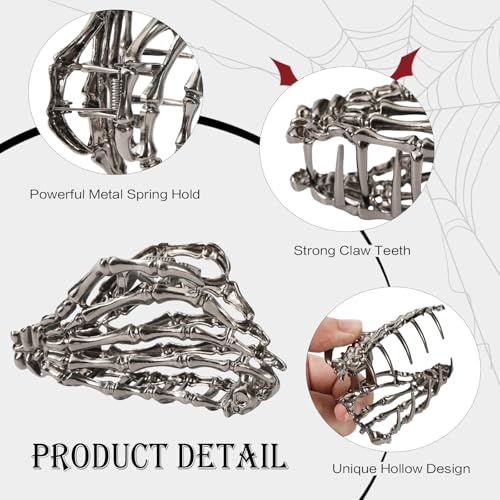 4 PCS Spider Metal Claw Clips, Gothic Hair Claw Clips for Women Girls, Non-Slip Hair Claws for Thick Thin Hair, Spider Web Skeleton Hand Skull Medium Hair Accessories for Women Halloween Party (Black)