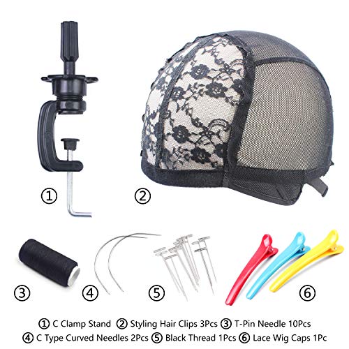 EERYA 21-24 Inch Canvas Block Head Set for Wig Display Making Hair Weave and Styling Mannequin Head with Mount Hole C Stand, Styling Hair Clips, T Needle, C Needles, Thread, Lace Wig Caps (22 Inch)