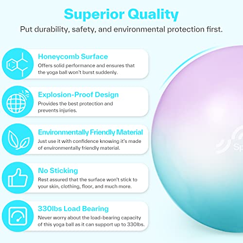 Sportneer Extra Thick Exercise Ball - 25.6''Yoga Ball with Quick Pump - Anti-Burst and Slip Resistant Fitness Ball Chair for Pregnancy and Physical Therapy (Blue Purple)
