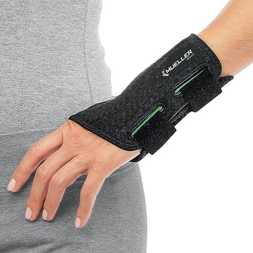 MUELLER Sports Medicine Green Fitted Wrist Brace, Wrist Pain Relief Support for Men and Women, Ideal for Carpal Tunnel, Tendinitis, Arthritis, Left Hand, Black, Small/Medium