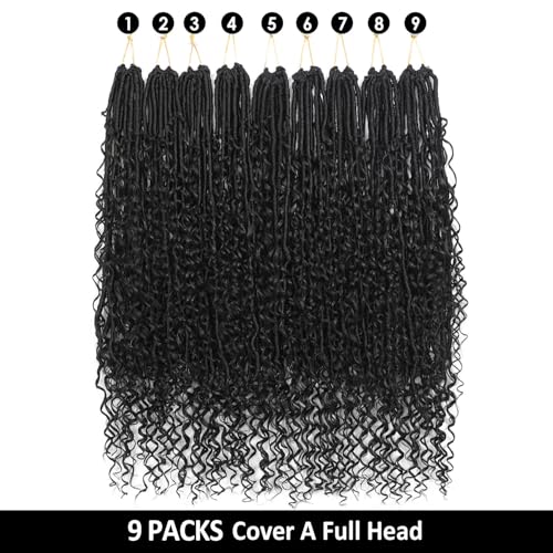 9 packs Boho Faux Locs Crochet Hair, 24 Inch, Natural Black Pre Looped Goddess Soft Locs Crochet Hair with Curly Ends, Bohemian River Locs for Black Women(1B#, 24 Inch)