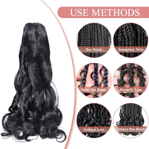 French Curly Braiding Hair 24Inch Loose Wavy 8 Packs #1B Black Bouncy Braiding Hair Extensions 75g/Pack Synthetic French Curl Crochet Hair Extensions（8packs,24Inch)