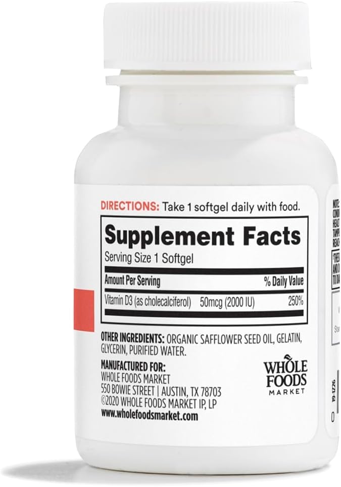 365 by Whole Foods Market, Vitamin D3 Softgels, 2000 IU, 100 CT