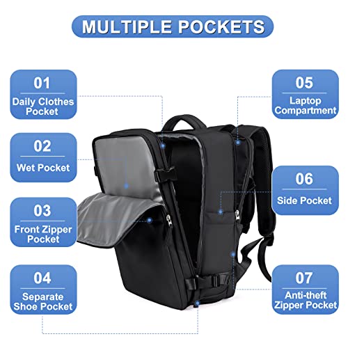 coofay Large Travel Backpack For Women Airline Approved Carry On Waterproof Sports Luggage Casual Daypack Small Hiking Backpack Black